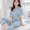 Lato Krótki Rękaw Długie Spodnie Zestawy Piżamy Dla Kobiet Print Sleepwear Piżamy Femme Loungewar Homewear Pijama Mujer Ubrania 210809