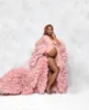 Pink Ruffles Maternity Dress Robes For Po Shoot eller Baby Shower Chic Women Prom Gowns Långärmad POGRAPHY BRODE BRIDAL DRESE3057