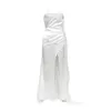 Casual Dresses Fashion White Long Women V-Neck Bez Rękawów Cekiny Cross Evening Party Princess Bridal Suknia Sukienka Robe # 40