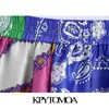 KPYTOMOA Dames Chique Fashion Patchwork Gedrukt Shorts Vintage Hoge Elastische taille met Trekkoord Vrouwelijke korte broek Mujer