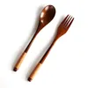 Trätabell Set Fork Spoon Chopsticks Travel Cogers Suit Miljö med tygförpackningsgåvor