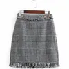 Autumn Women Thicken Fashion Elegant Soft Tie Plaid Fringe Decoration Button Mini Skirt 2021 Women's Skirts