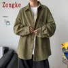 Zongke Corduroy Men Shirts voor Kleding Harajuku Zwart Koreaanse stijl Lange mouw Vintage kleding 3XL 210721