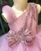 2021 Pizzo rosa in rilievo Tiers Tutu Abiti da ragazza di fiore Moda Tulle Elegante Lilttle Bambini Compleanno Pageant Abiti da sposa ZJ02