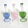 9 inch hartvorm glazen bongen dab riga's waterpijpen roze groen blauwe olie tuig glazen bubbler waterleidingen met 14mm kom