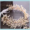 Jewelrybridal Pearl Headband Jewelry Wedding Tiara Gold Hair Aessories Women Headbands yarn Leaf Headdress Drop Delivery 2021 ZGSPJ