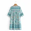 Casual Mulher Loose Bohemian Impressão Algodão Mini Vestido Primavera Moda Senhoras Oversized Holiday ES Feminina Doce 210515