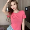 Sommar kort oregelbunden tätt fast färg o krage kvinnor ärm t-shirt koreanska kvinnliga split gaffel sexig t-shirt toppar 210507