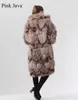 Ppink Java 19036 Real Fur Coat Kobiety Winter Fashion Jacket Long Coat Real Fur Coat Dostępny 211018