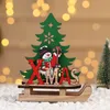 Drewniane Christmas Decoration Handmade Zmontowane Renifer Saneczki DIY Ornament Santa Claus Elk Snowman Xmas Ozdoby Party Kids Gift HY0059