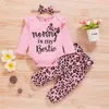 Newborn Spring Outfits Baby Clothes 0-18M Pink Mommy's Little Girl 3PCS Romper amd Pants Headband Sets 210317