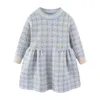 Mudkingdom criança meninas houndstooth camisola vestido pulôver malha roupa de bebê para menina 210615