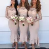 Modern Evening Dresses With Bateau Long-sleeves Custom made Formal Prom Party Gowns Lace Appliques Ruched Robe de mariée