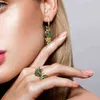 SANTUZZA Silver Ring For Women 925 Sterling Butterfly Gold Color Shiny Green Spinel Elegant Trendy Party Fine Jewelry 211217