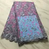 5 Yards/Lot Vendita Superiore Cielo Blu Francese Netto Tessuto Del Merletto Del Fiore Del Ricamo Africano di Stile Della Maglia Per Il Party Dressing PL31623