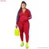 Panie Casual Duże Kobiety Pant Set Plus Size Pant Sets Dressuit Odzież Garnitur Z Długim Rękawem Zipper Topy Long Pant Jogger Sport Nosić Y0625