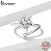 White Crystal 925 Sterling Silver Snowflake Open Ring for Women Winter Christmas Gift Engagement Jewelry Adjustable 211217