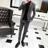 Höst Ny Stil Mäns Suede Blazer Stilig Slim Fit Single Button Bröllopsfest 2 Stycken Jacka Suit Byxor Byxor Coat Set X0909