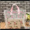 Clear Plastic Shopping Carrier Bags Gift Wrap med handtag Gift Boutique Packaging Floral Rose tryckt stora söta 5 storlekar LZ1177 BMZ5J QATD0