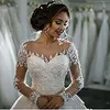 Luksusowa aplikacja Crystal Suknie ślubne z Gorgeous Jewel Długi rękaw Przycisk Zakryty Powrót Sweep Pociąg Suknia Bridal 2021 Nowy