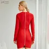 Donne invernali Red Bodycon Bandage Dress Sexy Manica Lunga senza spalline Mini Club Celebrity Puntersa Partito Vestido 210423