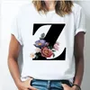 Custom Tops Name Letter Combination Fashion Women Tshirt Flower Font A B C D E F G Short Sleeve Tops Black /White T-shirt Clothing