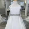 Little Miss Festzugskleid für Teenager, Junioren, Kleinkinder 2022 mit Umhang, weiß-lila Organza, langes Erstkommunionkleid für Kinder, Kristalle, Stra297N