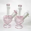 Pistos de água de vidro em forma de coração cachimbos de cachimbo de água com corações de amor rosa fumando tigela de 14 mm plataformas de óleo articular terp bangus bangers de quartzo