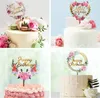 ケーキトッパーライトフラワーハッピーバースデーケーキ挿入カードアクリルエレガントなフォント誕生日パーティーベーキング装飾用品6スタイル