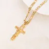 24 K Solid Fine Yellow Gold GF Mens Jezus Crucifix Cross Pendant Frame 3m MM Italiaanse Figaro Link Chain Necklace 60cm242y