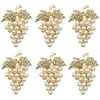 Napkin Rings Grapes Set Of 6, With Glittering Imitation Diamond And Pearls Inlay Alloy Ring Holder