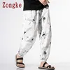 Zongke Japan Style Crane Print Mens Pants Hip Hop Summer Herrkläder Jogger Harajuku Sweatpants M-5XL 210715