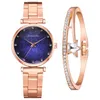 Set di orologi con cinturino in acciaio con cinturino in acciaio con diamanti ultra sottili alla moda, eleganti orologi minimalisti geometrici di lusso, orologi da polso di alta qualità