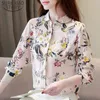 Осень стройные шелковые женские рубашки напечатаны длинные рукава блузки темперамент флористические ol s топы плюс размер 7055 50 210510