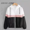 Jocoo Jolee Fashion Hooded Windbreaker Jacket Patchwork Jackets Women Color Block Zipper Jacket Fall Casual Coats Outerwear 210804