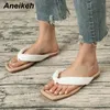 Womens Shoes Fashion Flat With FLIP FLOPS Slippers PU Casual Summer Concise Shallow Solid Outside Rome White 210507