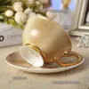 Europa Chiny Coffee Cup Cup Spodek Zestaw łyżek 200 ml Luksusowy Kubek Ceramiczny Top-Grade Porcelan Tea Cafe Party Drinkware 210804