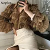 Neploe كوريا الكورية الكب كيك الكشكشة تصميم بلوزة ترتدي الياقات الطويلة الأكمام الفضفاضة blusas ol feminino قميص 210326