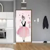 Self Adhesive Door Sticker Pink Ballet Girl Art Wall Mural Wallpaper For Kids Room Bedroom Door Decoration Stickers Waterproof 210317