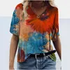 Letnie Kobiety T Koszulki 3D Print Tshirt Casual Krótki Rękaw V-Neck Luźne Streszczenie Malarstwo Topy Oversized Tee Shirt Femme 210517