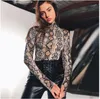 Women's Jumpsuits & Rompers 2021 Sexy Summer Beach Bodysuit Snake Pattern Long-sleeved Jumpsuit Fashion Slim Overalls