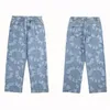 Mne's Printed Oversize Hip Hop Jeans Joggers Fashion Streetwear Baggy Denim Trousers Painted Jean Pants Loose Fit