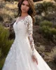 2021 New Dubai Elegant Long Sleeves A-Line Dresses Wedding Dresses Shime Crew Neck Lace Hutios De Novia Dorals Wit295i