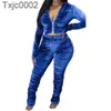 Mulheres Velvet Tracksuits Duas peças Set Roupas de Designer 2022 Tendências Plissadas Zipper Manga Longa Jaqueta Calças Roupas Senhoras Plus Size 15 Cores