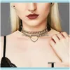 Colliers Pendentifs Bijoux Femmes Gothique Coeur Chaîne Collier Ras Du Cou AlloyaddLeather Harajuku Punk Filles Noir En Cuir Chocker Kawaii Sorcière Jewe