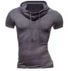 Lente Zomer Muscle Mens Dragen Solid Color Heap Collar met knop Pullover Korte mouw Slim Fit Katoen Shirt