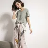 Yaz Pijama Set Kadınlar Rahat Pamuk Viskon Kontrast Renk Kısa Kollu Uzun Pantolonlu Tops Bayanlar PJ 210830