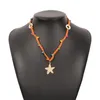 Hängsmycke Halsband Bohemian Resin Leaf Starfish Necklace för Kvinnor Vävd rep Kedja Kort Kvinna 2021 Mode Smycken