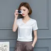 Fashion Ladies Clothing Shirt Sexy V-neck Short Sleeve Summer Arrival Silk T-shirt black white shirt tops 4605 50 210521