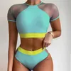 Vigorshely High Cintura Swimwear Mulheres Sexy Mesh Hollow Bikini Push Up Swimsuit Feminino Brasileiro Conjunto Braziário Nadar 210630